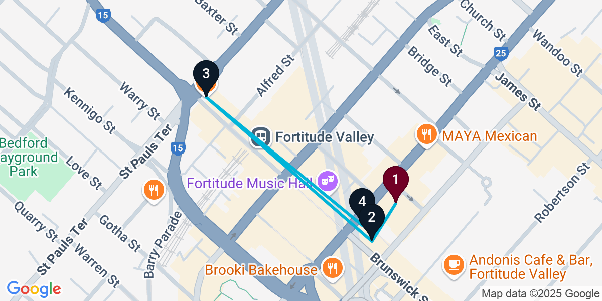 Map for Signature Fortitude Valley Cocktail Bar Crawl