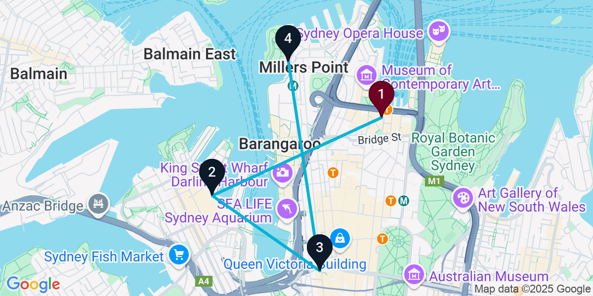 Map for 4-Stop Sydney Nightclub Bar Crawl