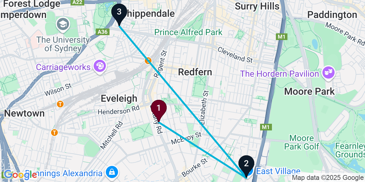 Map for 3-Stop Waterloo Pub Bar Crawl