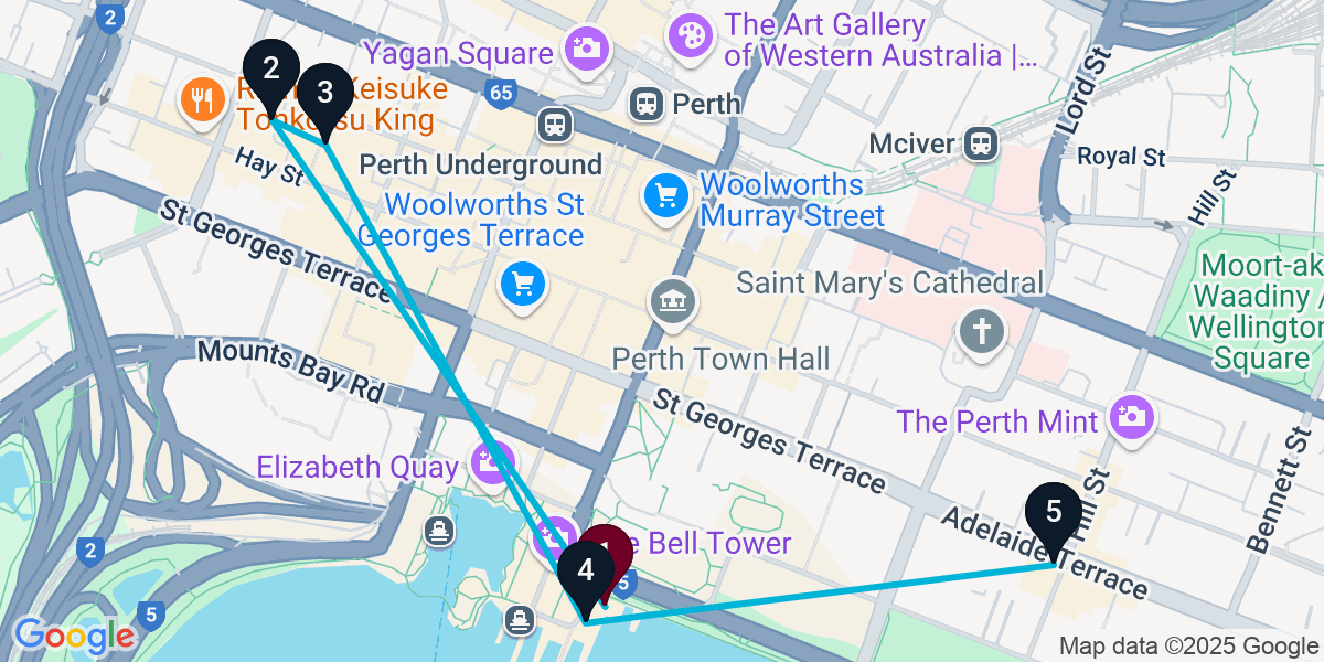 Map for 5-Stop Perth Pub Bar Crawl