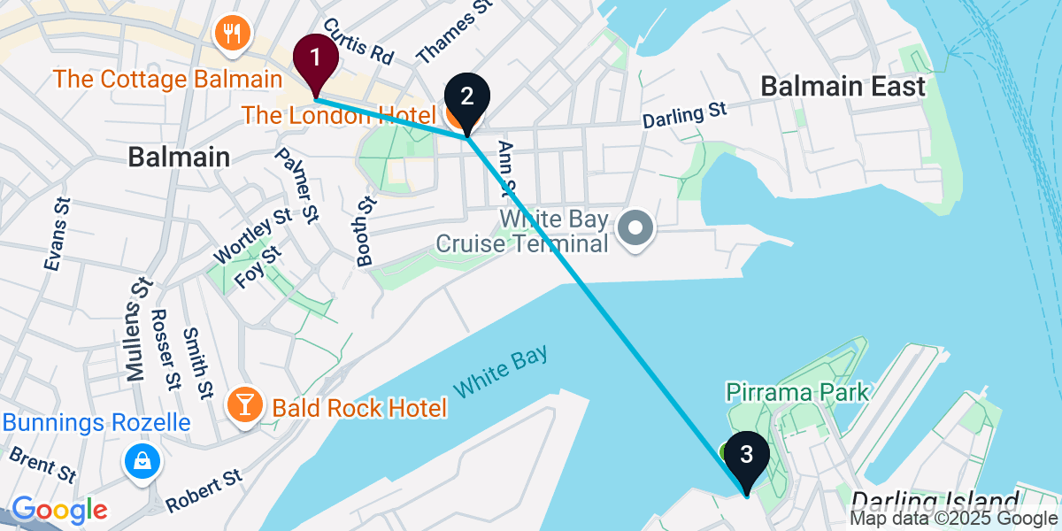 Map for 3-Stop Balmain Rooftop Bar Crawl