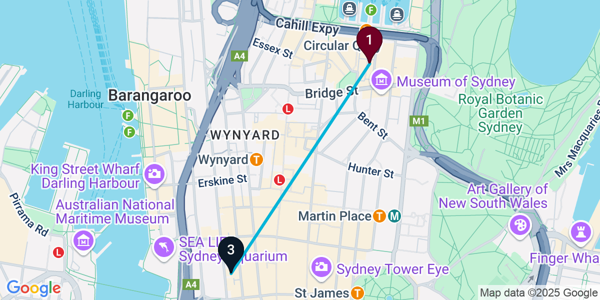 Map for 3-Stop Sydney Cocktail Bar Crawl