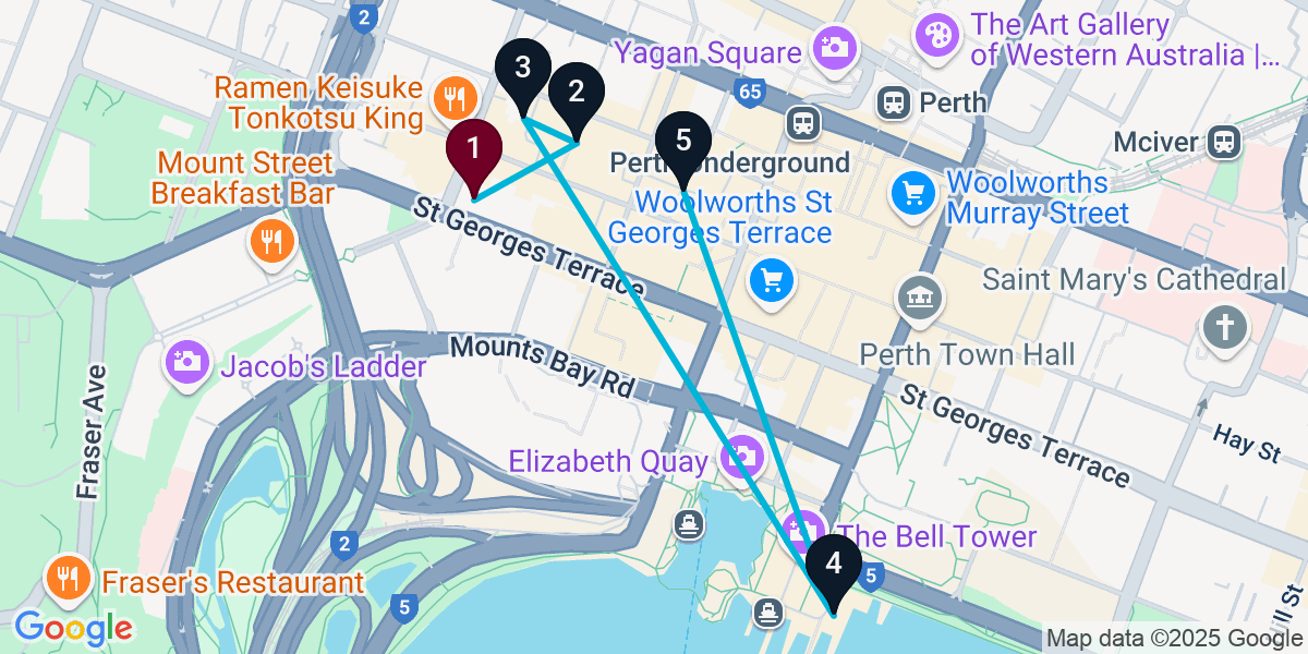 Map for 5-Stop Perth Pub Bar Crawl