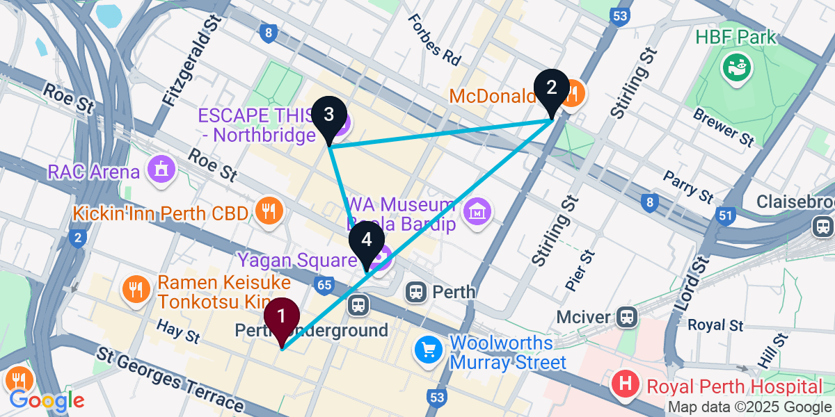 Map for 4-Stop Perth Cocktail Bar Crawl