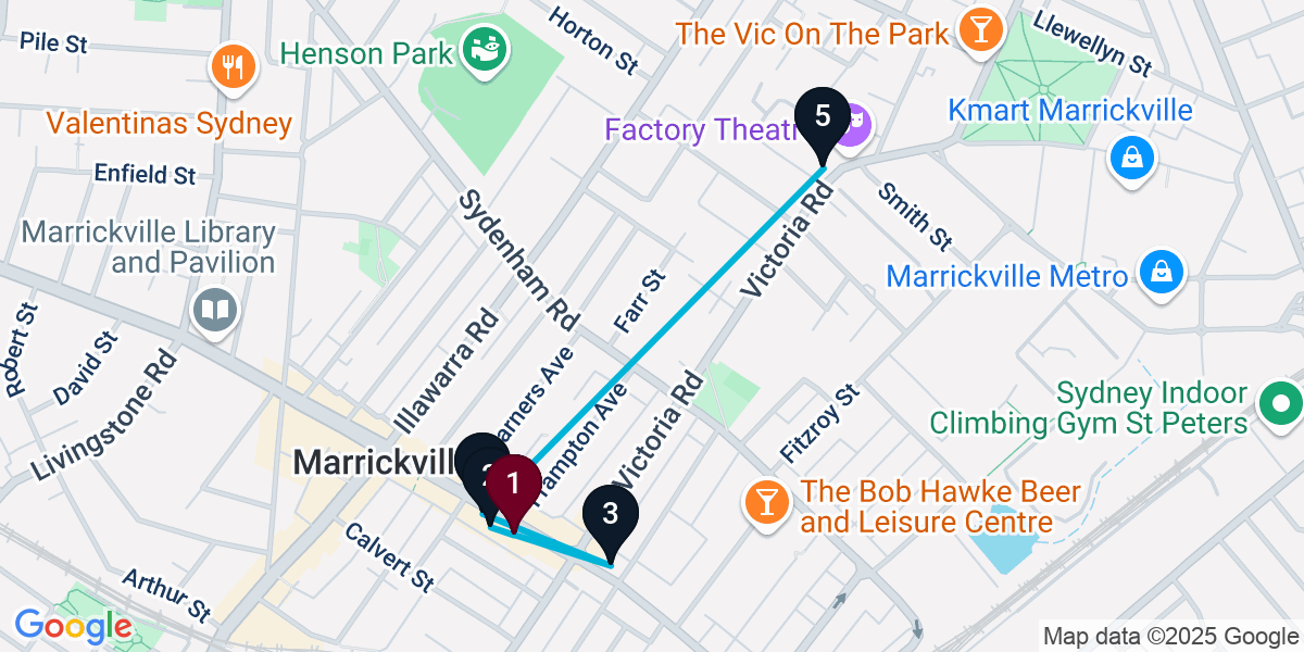 Map for 5-Stop Marrickville Wine bar Bar Crawl