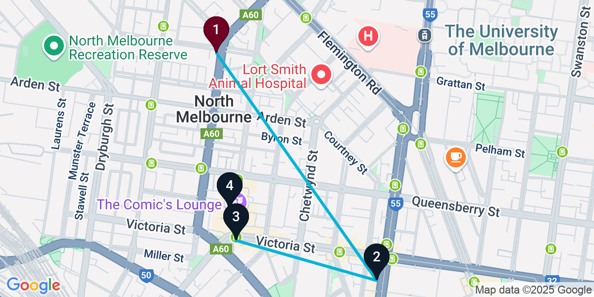 Map for Walkable North Melbourne Pub Crawl