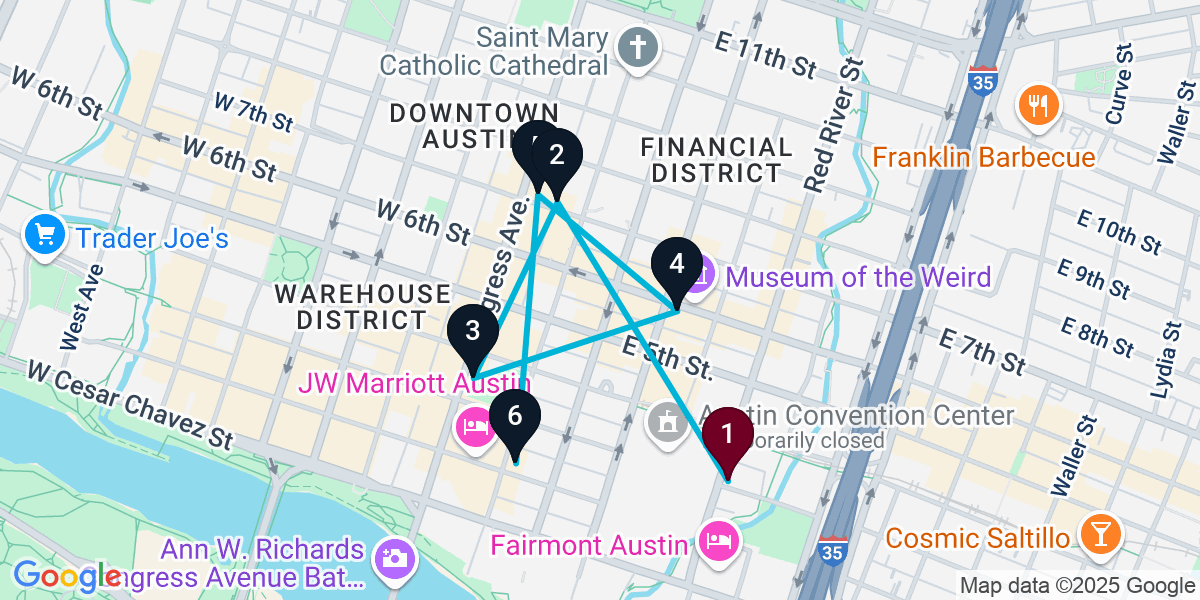 Map for 6-Stop Austin Wine bar Bar Crawl