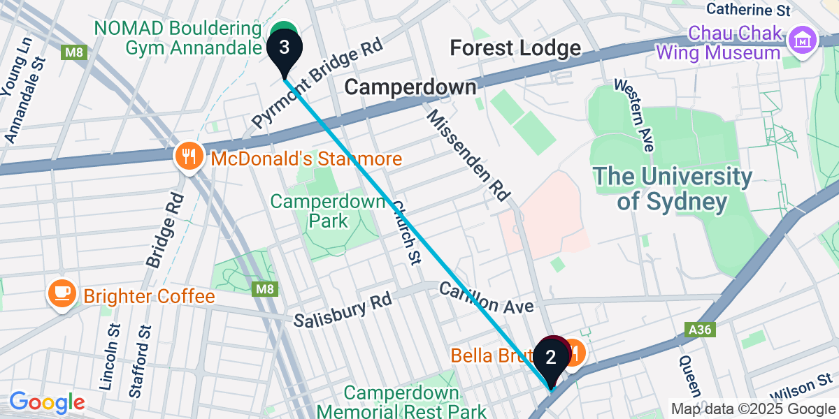 Map for 3-Stop Newtown Rooftop Bar Crawl