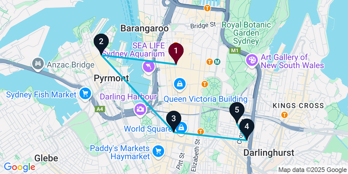 Map for 5-Stop Sydney Sports bar Bar Crawl