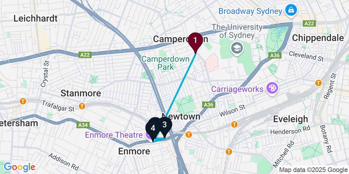 Map for 4-Stop Camperdown Bar Crawl