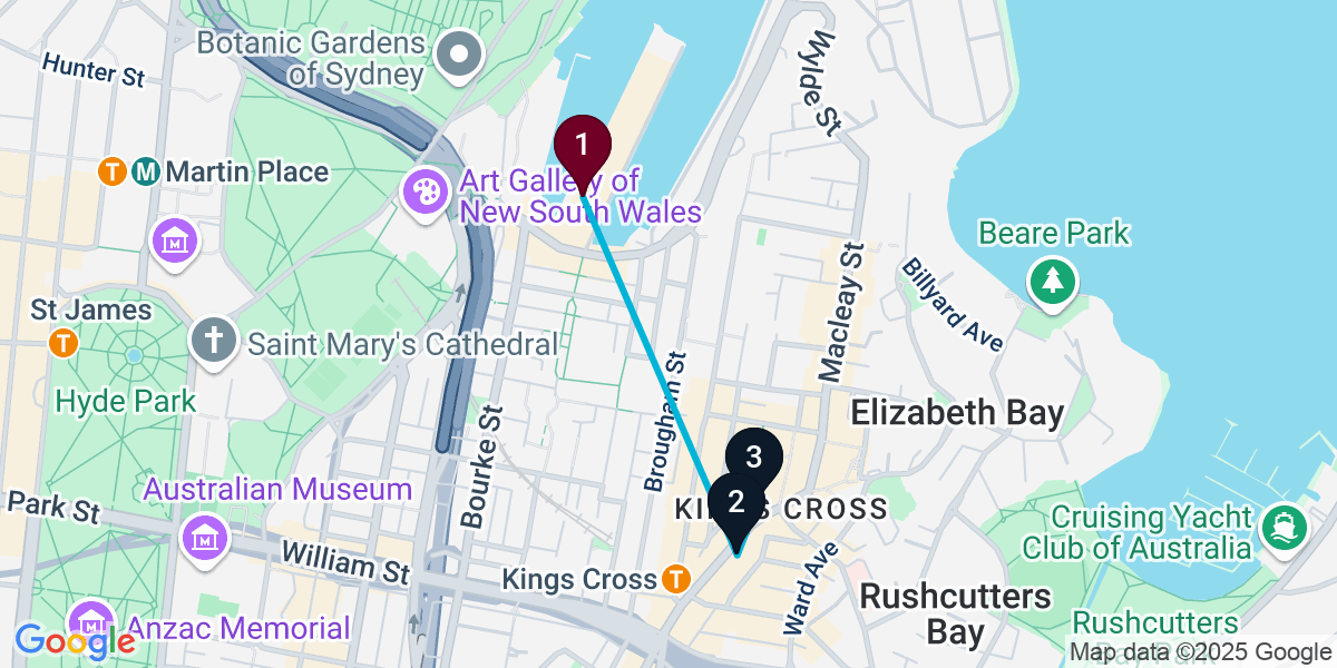 Map for 3-Stop Woolloomooloo Nightclub Bar Crawl
