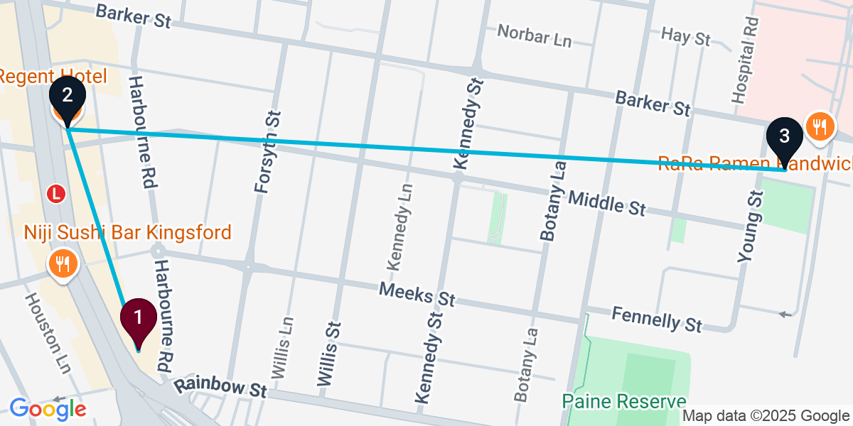 Map for 3-Stop Kingsford Bar Crawl