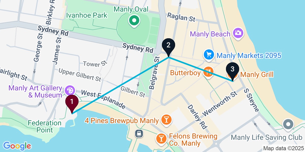 Map for 3-Stop Manly Sports bar Bar Crawl