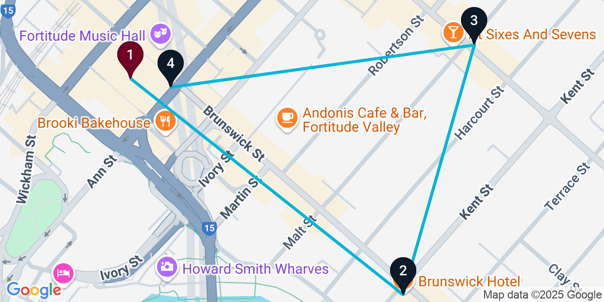 Map for Walkable Fortitude Valley Pub Crawl
