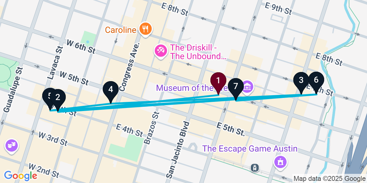Map for 7-Stop Austin Nightclub Bar Crawl
