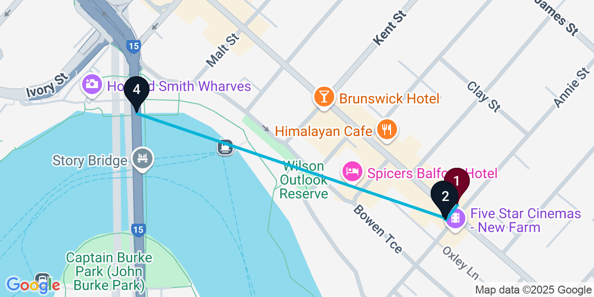 Map for New Farm Cocktail Bar Crawl