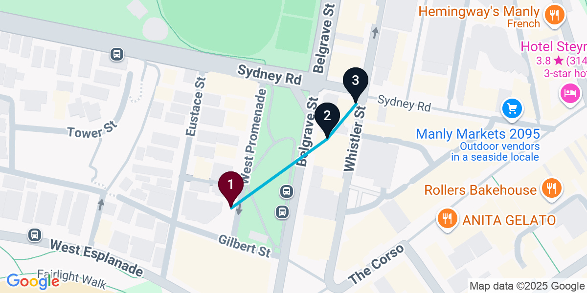 Map for 3-Stop Manly Dive bar Bar Crawl