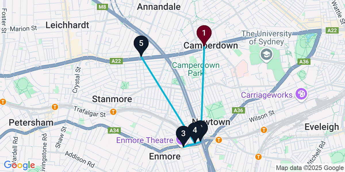 Map for 5-Stop Camperdown Wine bar Bar Crawl