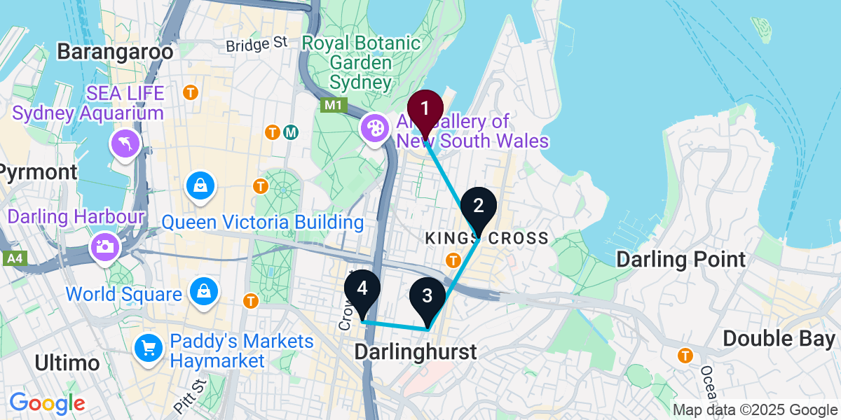 Map for 4-Stop Woolloomooloo Rooftop Bar Crawl