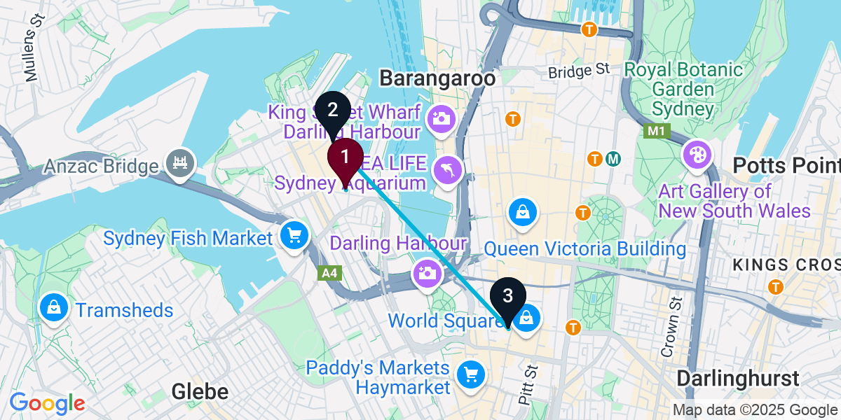 Map for 3-Stop Pyrmont Sports bar Bar Crawl