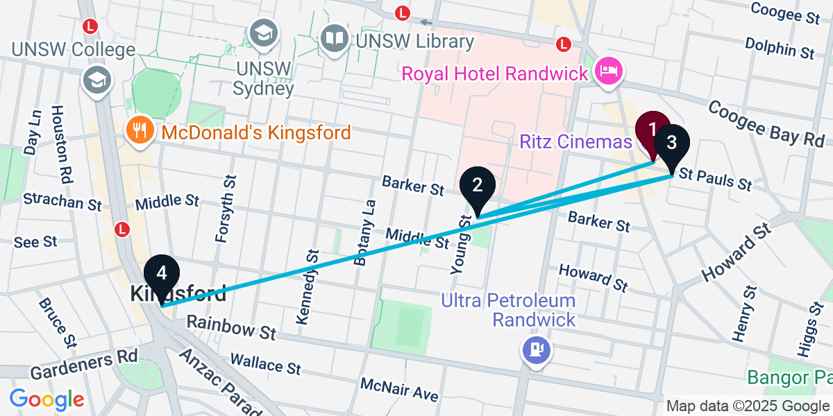 Map for 4-Stop Randwick Wine bar Bar Crawl