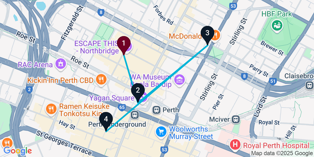 Map for 4-Stop Northbridge Cocktail Bar Crawl