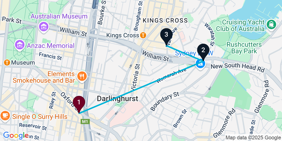 Map for 3-Stop Darlinghurst Wine bar Bar Crawl