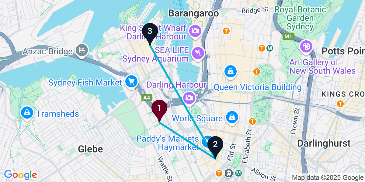 Map for 3-Stop Ultimo Sports bar Bar Crawl