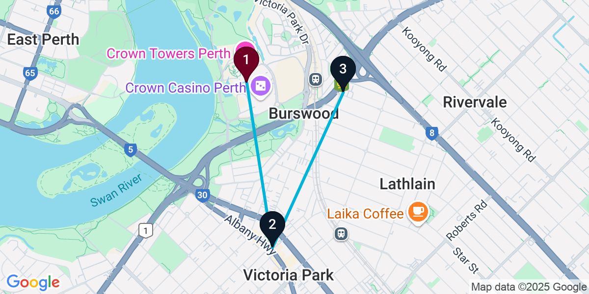 Map for 3-Stop Burswood Live music Bar Crawl