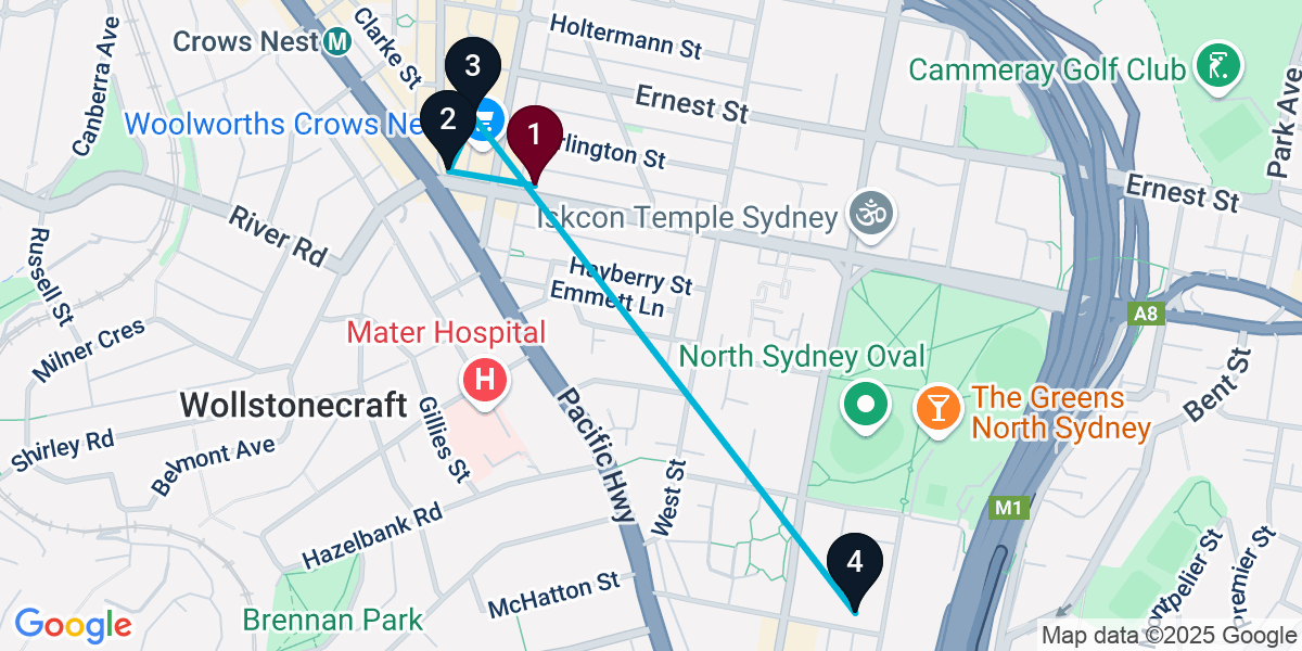 Map for 4-Stop Crows Nest Bar Crawl