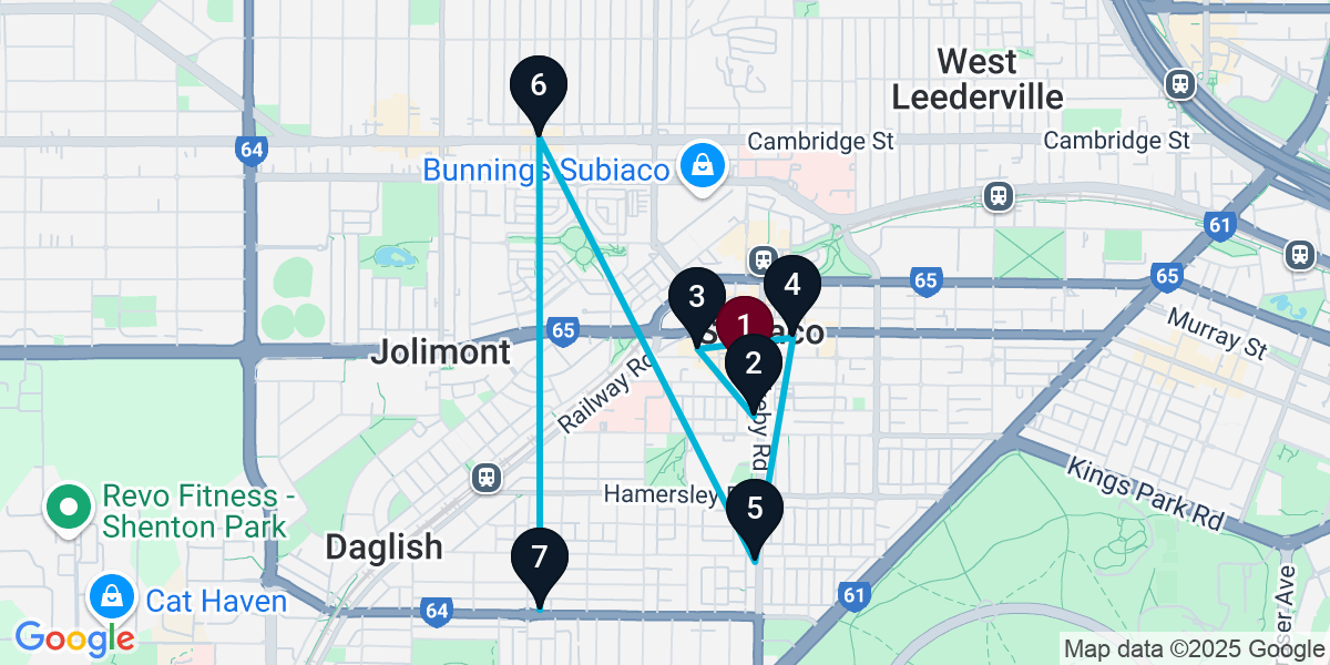 Map for 7-Stop Subiaco Bar Crawl