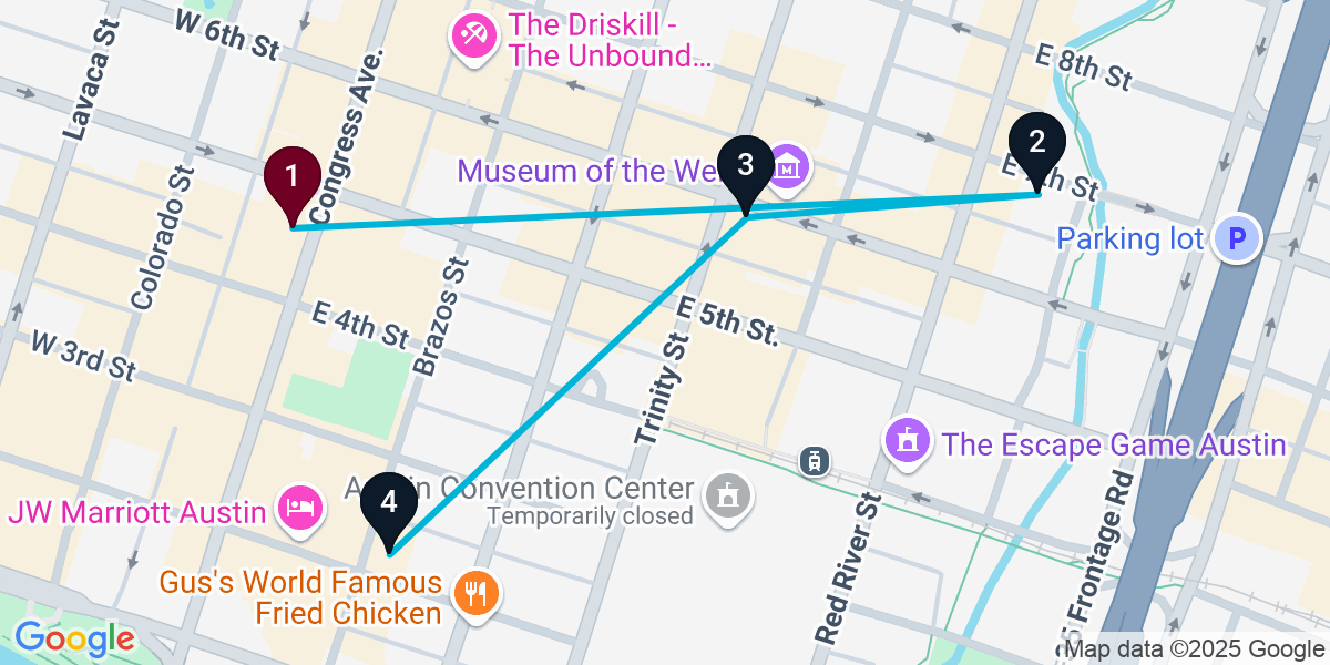 Map for 4-Stop Austin Cocktail Bar Crawl