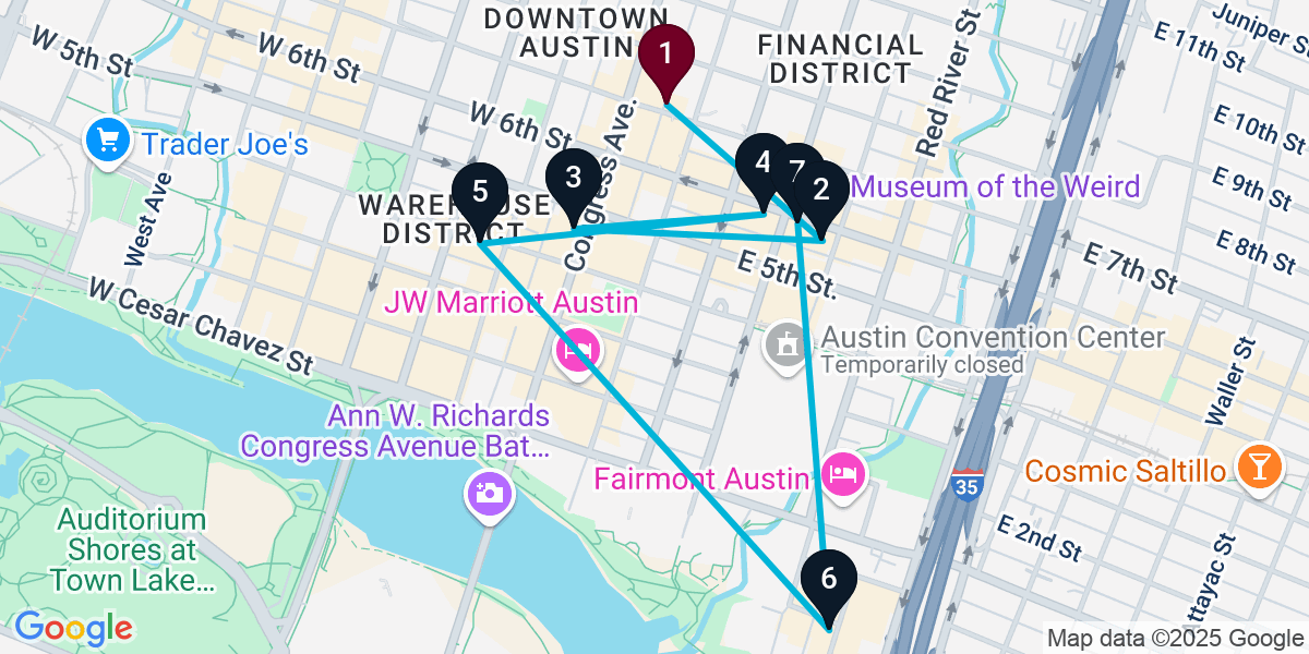 Map for 7-Stop Austin Bar Crawl