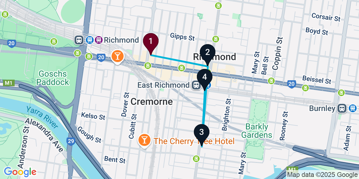Map for Curated Richmond Cocktail Bar Crawl