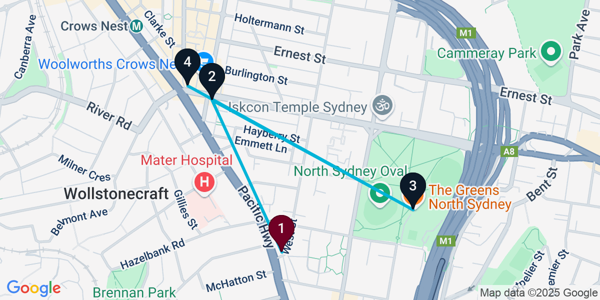 Map for 4-Stop North Sydney Bar Crawl