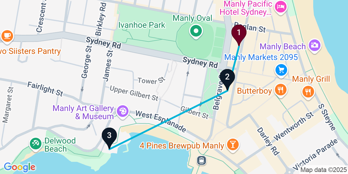 Map for 3-Stop Manly Nightclub Bar Crawl