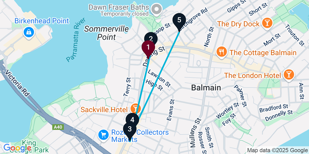Map for 5-Stop Balmain Wine bar Bar Crawl