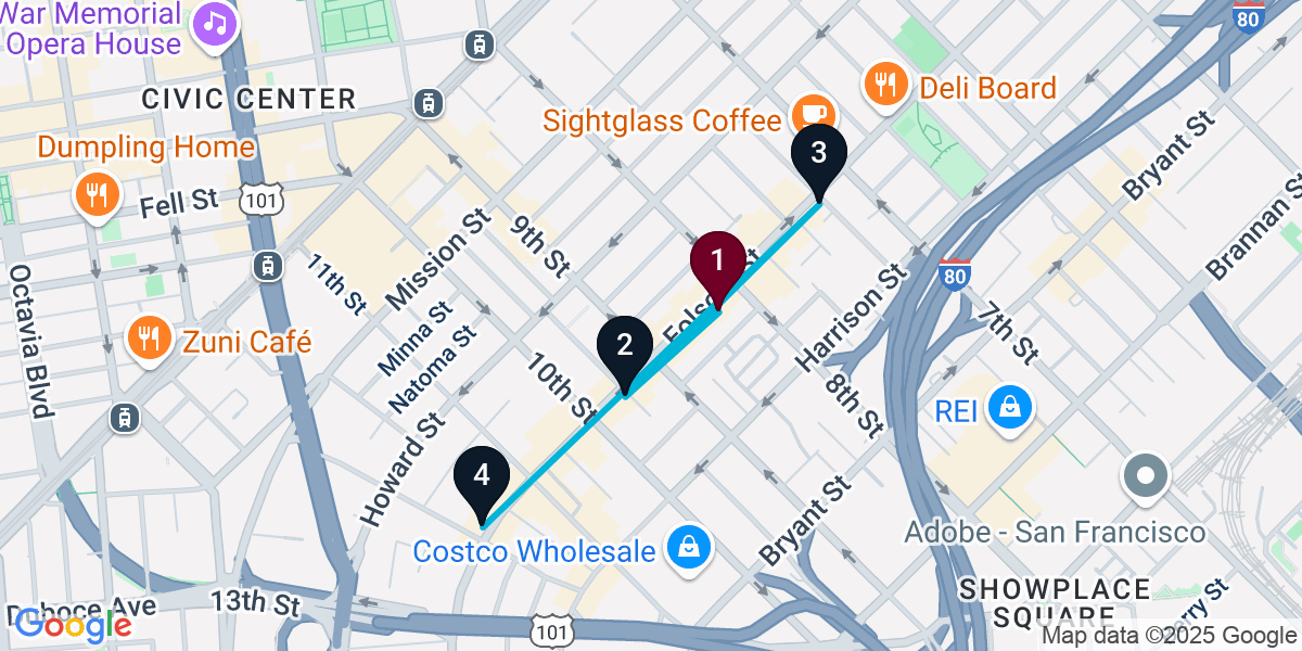 Map for 4-Stop San Francisco Dive bar Bar Crawl