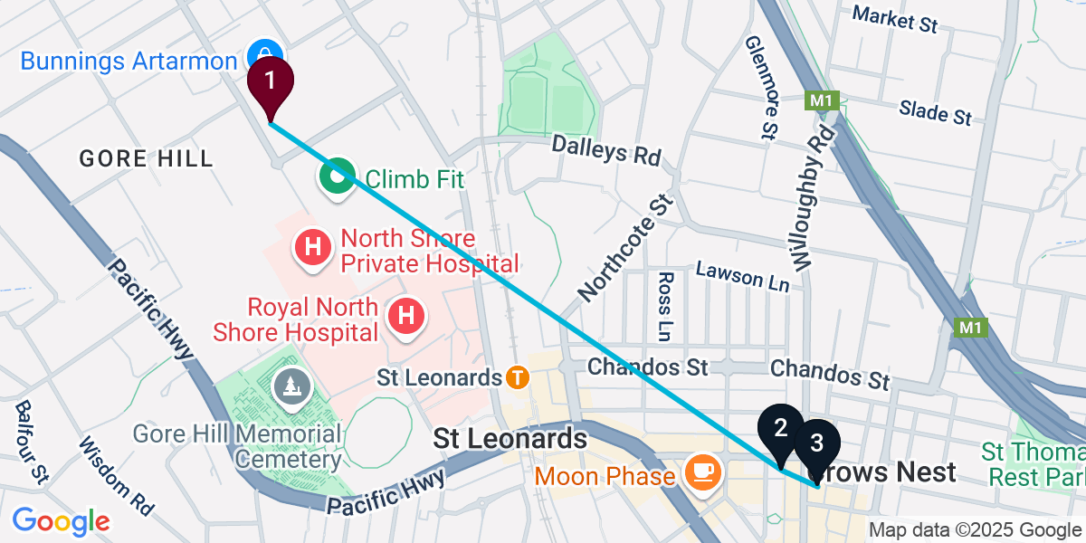 Map for 3-Stop Artarmon Wine bar Bar Crawl