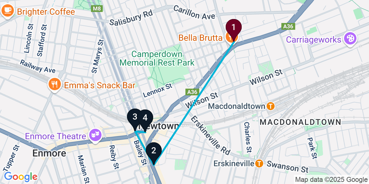 Map for 4-Stop Newtown Bar Crawl