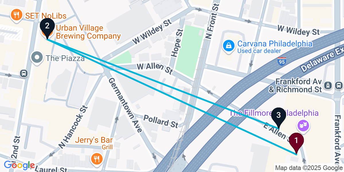 Map for Quick North Philadelphia Bar Crawl