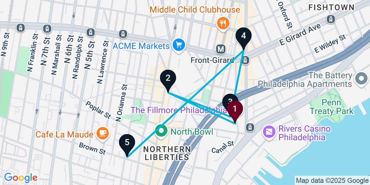 Map for Ultimate North Philadelphia Bar Crawl