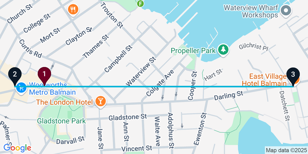 Map for 3-Stop Balmain Pub Bar Crawl