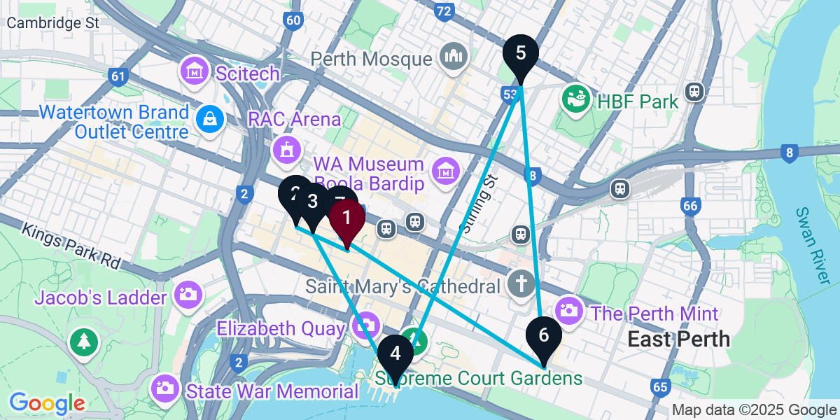 Map for 7-Stop Perth Pub Bar Crawl