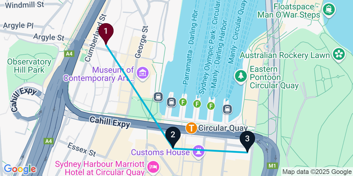 Map for Compact Sydney Rooftop Bar Crawl