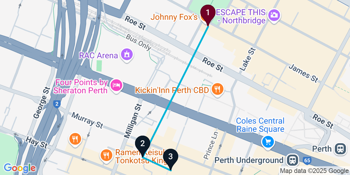 Map for 3-Stop Northbridge Pub Bar Crawl