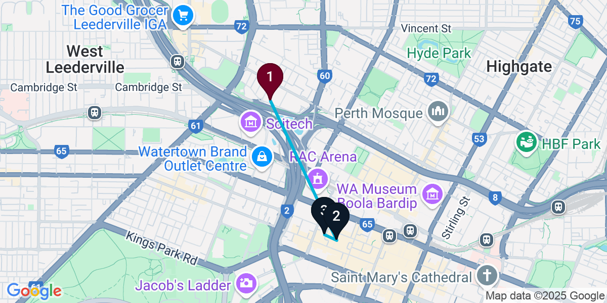 Map for 3-Stop West Perth Pub Bar Crawl