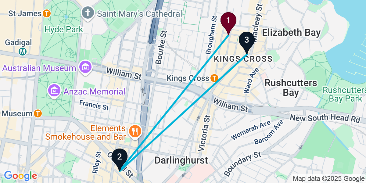 Map for 3-Stop Potts Point Bar Crawl