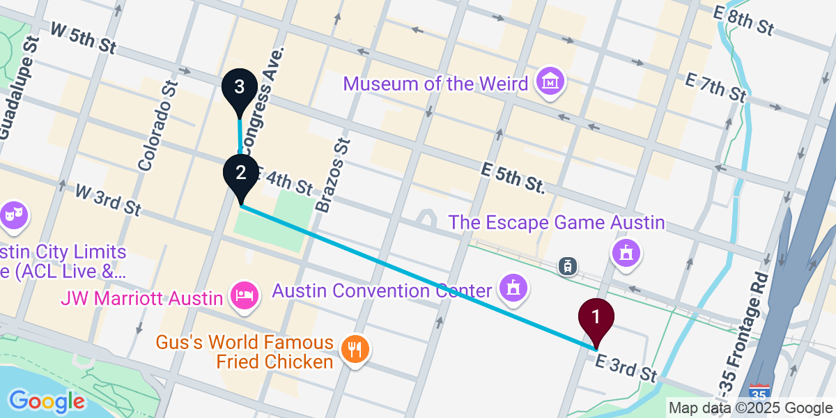 Map for 3-Stop Austin Cocktail Bar Crawl