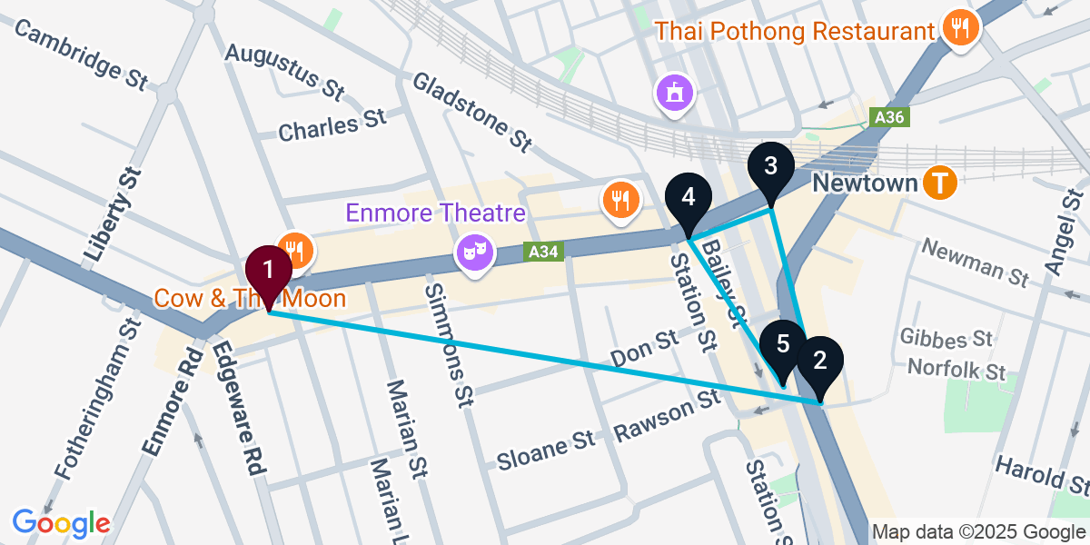 Map for 5-Stop Enmore Bar Crawl